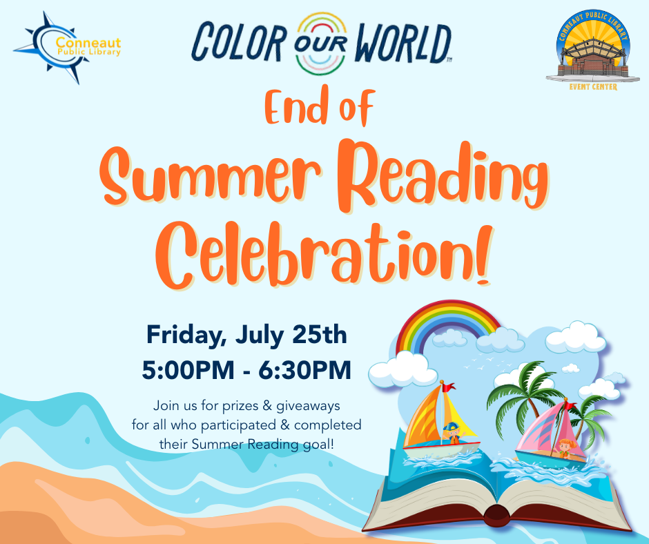 End of Summer reading celebration Friday, July 25th from 5:00 to 6:30