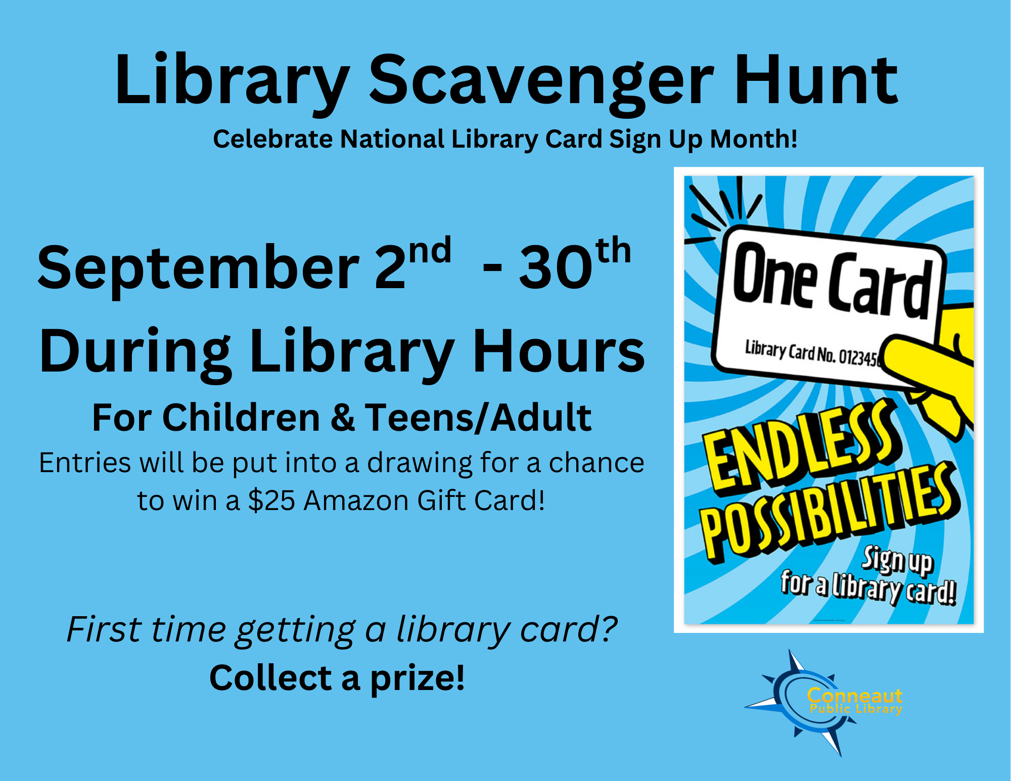 library card sign-up month scavenger hunt all throughout september
