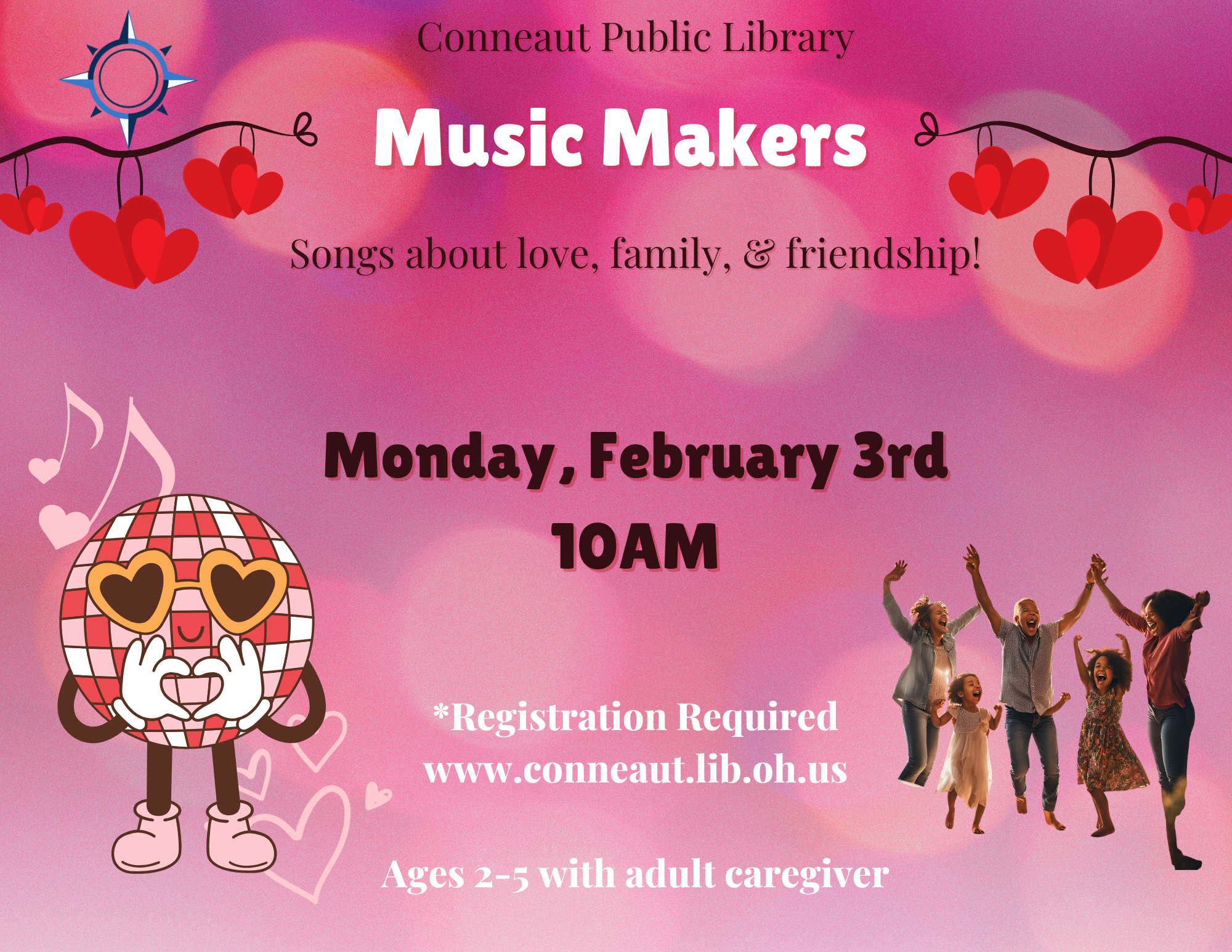 Music Makers class monday february 3rd, age 2-5 with adult caregiver